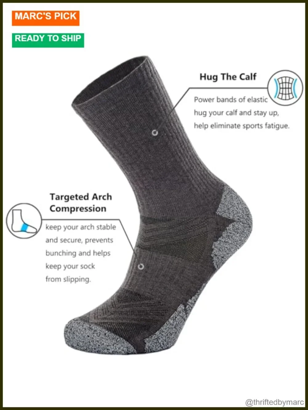 Crew Hiking Socks, Cushion, Moisture Wicking, Arch Compression Boot Socks